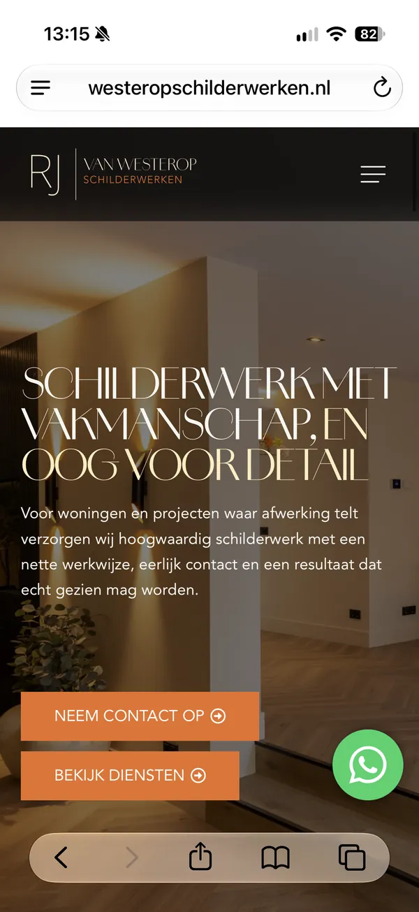 Mobiele weergave van de website van RJ van Westerop Schilderwerken