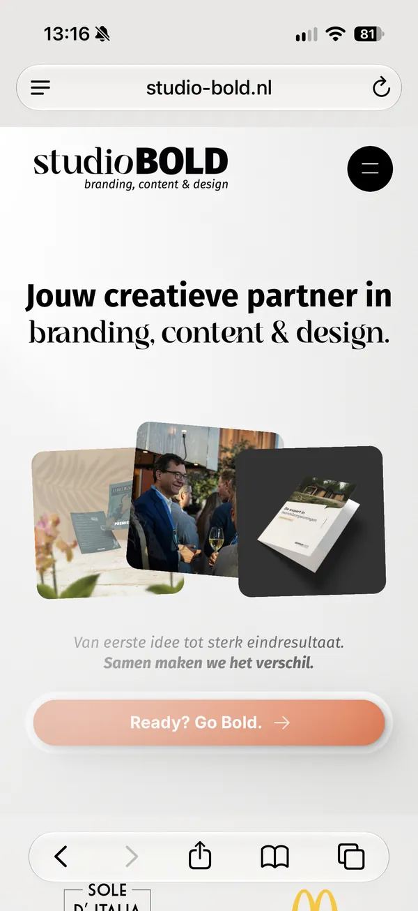 Mobiele weergave van de website van Studio BOLD